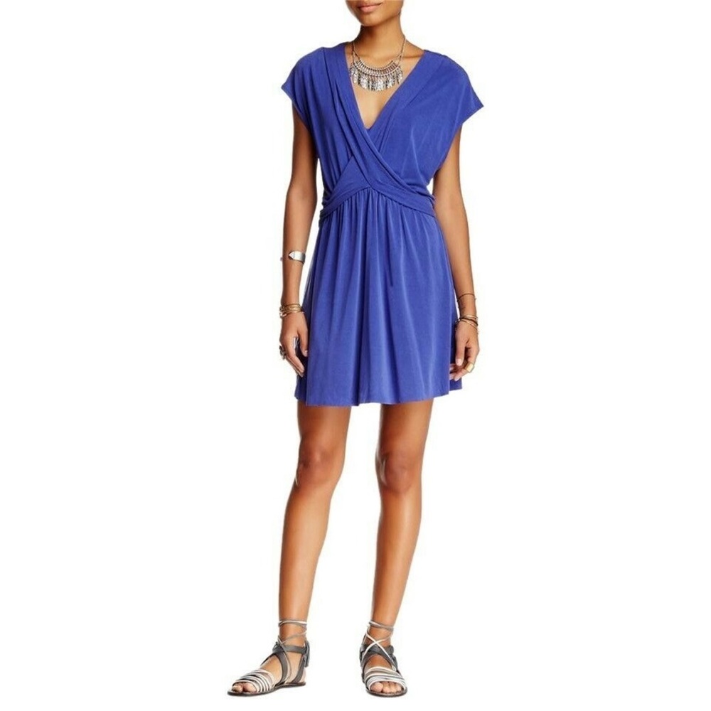 Free People Cupro Crisscross Mini Dress in Cobalt Blue.